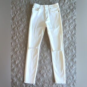 Zara White ripped knee Skinny Jeans ultra high waist Distressed size 6 denim